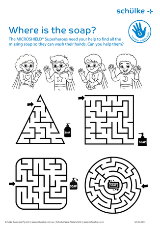 Help the MICROSHHIELD Superheroes find the soap
