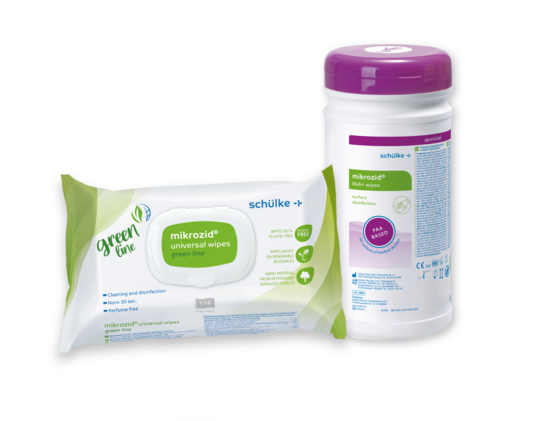 mikrozid® universal wipes green line und mikrozid® PAA+ wipes
