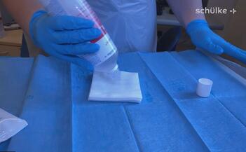 Wound irrigation being dispensed