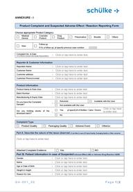 Report form for product complaints and adverse product effects
